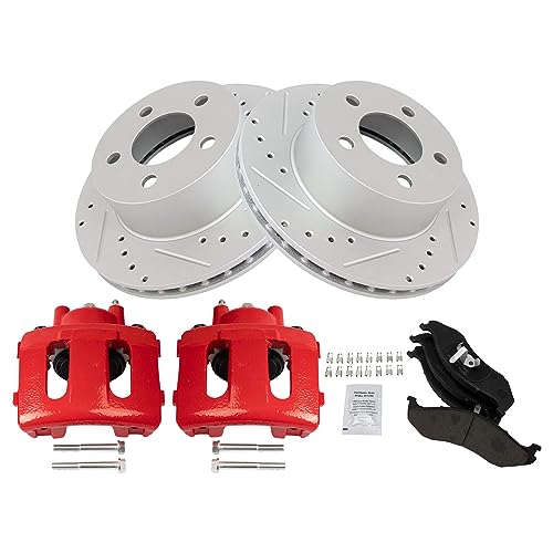 Image of TRQ Performance Front Brake Pad and Rotor Set Ceramic Coated Drilled