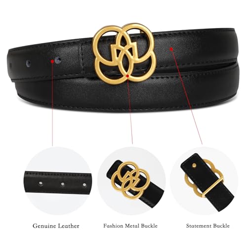 Image of Aurolran Women's Leather Belt with Buckle - Ideal for Dresses, Jeans, and Coats