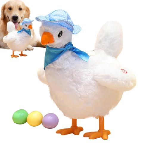 Kasmole Jouets de Poule pondeuse - Poule électrique en Peluche Mignonne pondant des œufs,Figurine de Poulet réaliste avec Chapeau et écharpe pour réunion de Famille, fête de Vacances, Interaction