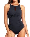Tempt Me Women Black One Piece Swimsuits Tummy Control Bathing Suits High Neck Cutout Twist Front Swimwear M