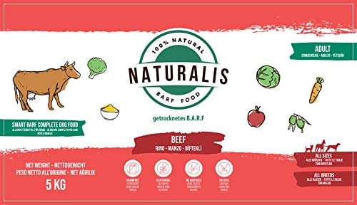 Naturalis Trockenbarf Hundefutter 5kg Rind getreidefrei ohne Zusätze sojafrei 100% Natur Alleinfuttermittel schonend luftgetrocknet - Barf Hund - kein Barföl notwendig