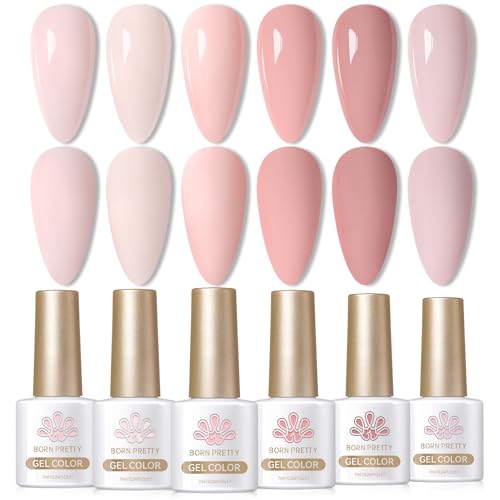 Born Pretty Smalto Semipermanente Unghie - Colore Rosa Nudo Smalto Semipermanente Gel per Unghie Arte Manicure Primavera e estate Nail Art 6PCS