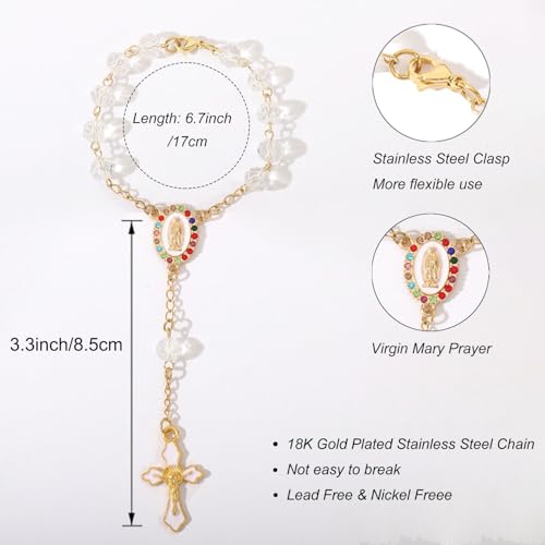 Image of Car Mirror Hanging Accessories,Cross Rosary for Car Mirror Hanging,Catholic Religious Gifts for Women Men,Wedding Favors Baptism Gifts for Guest (White)