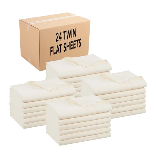 Arkwright Bulk Twin Flat Sheets - Case of 24 - Soft Brushed Microfiber Hypoallergenic Top Sheet only with Wrinkle Resistant, Bedding Essentials for Hosts and Hotels, Ivory