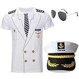 Gionforsy Captain Sailor Costume Set Captain Shirt Hat Accessory Set for Costume Party Cosplay Halloween (White, XX-Large)