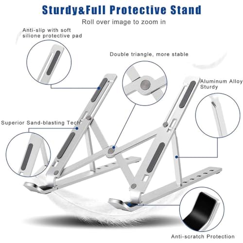 Image of Adjustable Aluminum Ergonomic Foldable Portable Tabletop Laptop /Desktop Riser Stand Holder Compatible for MacBook, HP, Dell, Lenovo & All Other Notebook