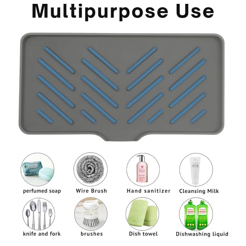 Image of Yumun Silicone Kitchen Sink Mat & Organizer - Fast-Drying Faucet Drip Pad | Non-Slip Sink Tray for Soap, Sponge & Scrubber Storage