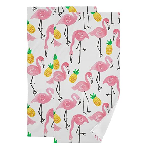Flamingo Hand Towels For Bathroom Set Of 2 Watercolor Pineapple Pink Bird Summer Tropical Fruits Luxury Towels 16"X28" Super Soft Absorbent Bathroom Hand Towel For Face,Gym,Spa,Kitchen Dish Tea Towels #TOP16