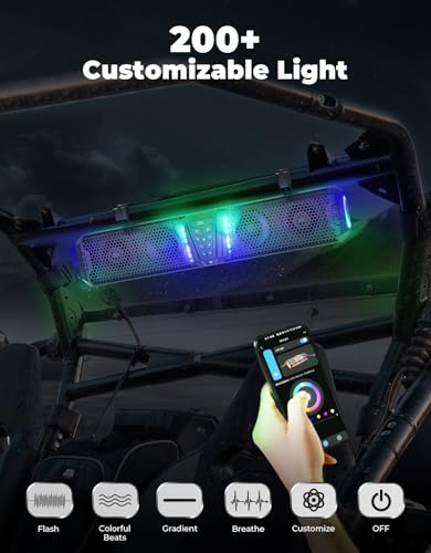 Image of KEMIMOTO 2025 Midnight 60 26-inch UTV Sound Bar Aluminum SxS Soundbar | IP66 Waterproof, Compatible with Polaris RZR Can-Am with 1- 2 inch Roll Bar, Golf Cart ATV Sound Bar, Speaker Wireless with RGB