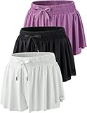 3 Pack Womens Flowy Running Shorts, 2-in-1 Butterfly Skirts with Shorts Underneath Spandex Athletic Casual Gym Workout Lounge (Set 1, Large)