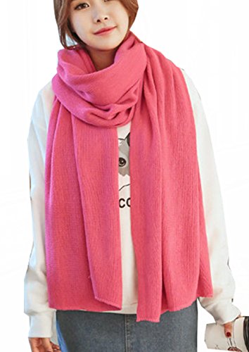 Wander Agio Womens Warm Long Shawl Winter Upset Large Scarf Pure Color Rose Red