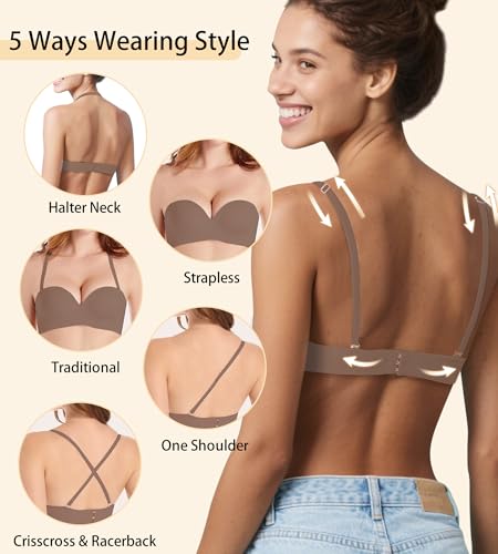 Image of Strapless Bras for Women with Support - Womens Underwire Push Up Plunge Full Coverage Tshirt Bra with Extender