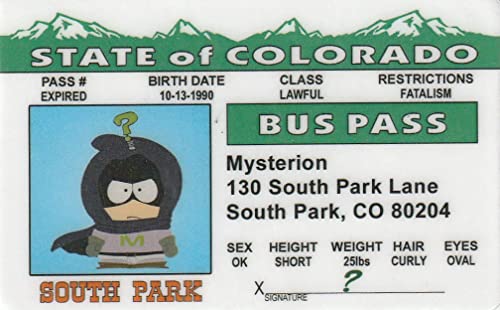 Signs 4 Fun Parody ID | South Park – Mysterion Buss Pass | Fake ID Novelty Card | Collectible...