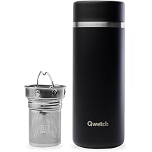 Qwetch 400ml Travel Thermos Flask with 2 Filters 12 Hours Hot/24 Hours Cold Waterproof Reusable & Durable for Tea Coffee Herbal Tea Fruit Black
