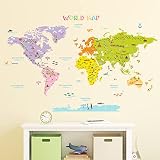 DECOWALL DAT-1306N Mapamundi de Color Peel and Stick Etiqueta de la pared Pegatinas...
