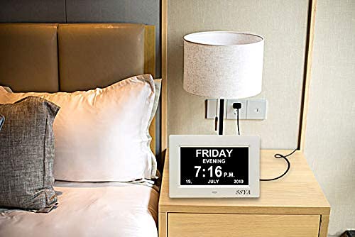 Ssya Digital Calendar Alarm Day Clock - 12 Alarm Options, Level 5 Auto Dimmable, Dementia Clocks For Vision Impaired, Elderly, Memory Loss Clock With Non-Abbreviated Clock With Date And Day (7 Inch) #TOP3