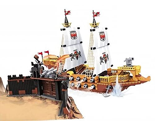 Modbrix Bausteine Schiff, 850 TLG. Klemmbausteine Set mit Segelschiff und Piraten Fort – Bild 7