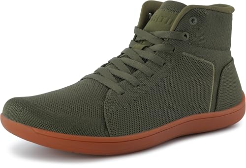WHITIN Men's High Top Wide Toe Box Barefoot Shoes Minimalist Sneakers Zero Drop Sole Size 8 Width 8W Weightlifting Walking Tennis Gym Workout Green 41
