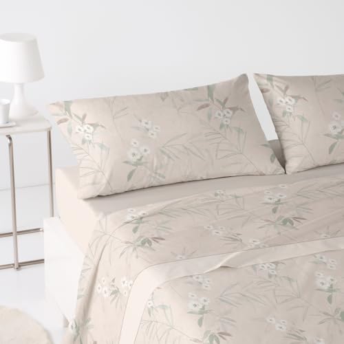 ANTILO TEXTIL - Juego de Sábanas - Color Nude - Cama 200 cm - Coralina - Incluye: Encimera, Bajera y 2 Fundas de Almohada (Isbel Nude)