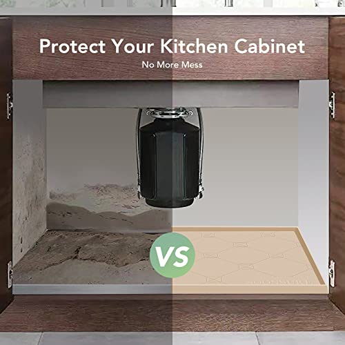 Under Sink Mat, Under Sink Mats For Kitchen Waterproof, 28”X22” Silicone Under Kitchen Sink Liner Mat, Flexible Under Sink Drip Tray For Kitchen Bathroom, Thick Under Sink Rubber Mat With Lip, Beige #TOP1