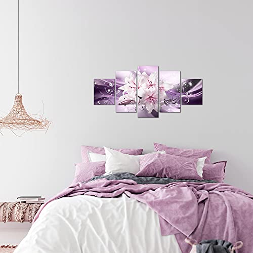 Tableau salon fleurs de lis violettes deco murale 5 pans - 3