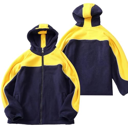 Fleece Jacket for Kids Hooded 𝗖olor Block Loose Zip Windproof Outerwear Fall Warm Soft Coat with Pocket3