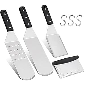 Herogo Barbecuespatels, 4-delige set, roestvrij staal, teppanyaki spatel, metalen spatel, set grillspatels, platte…