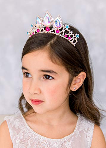 SWEETV Rapunzel Tiara for Girls Birthday and Costume, Aurora Borealis Crystal Princess Tangled Crown Headband for Kids Cosplay, Wedding Hair Accessories for Flower Girls