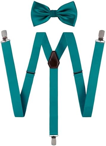 TIE G Solid Color Men's Suspender + Woven Bow Tie Set for Wedding : Vivid Color, Adjustable Brace, Strong Clip, Elastic Band