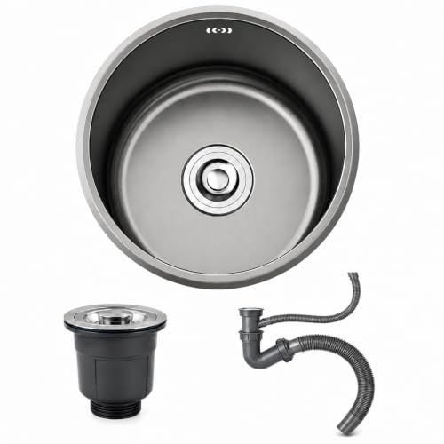 Fregadero Cocina Circular Negro, Fregadero PequeñO para Barra, Material de Acero Inoxidable, Incluye Kit de DesagüE; Ideal para Hogares(36 * 36CM/14 * 14IN)
