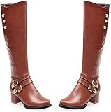Ajuste y estilo perfectos: las versátiles botas hasta la rodilla para mujer tienen una parte superior simple y elegante hecha de poliuretano vegano y un tacón bajo y grueso que añade algo de perfección a tu look. Perfecto para festivales y uso durante todo el año