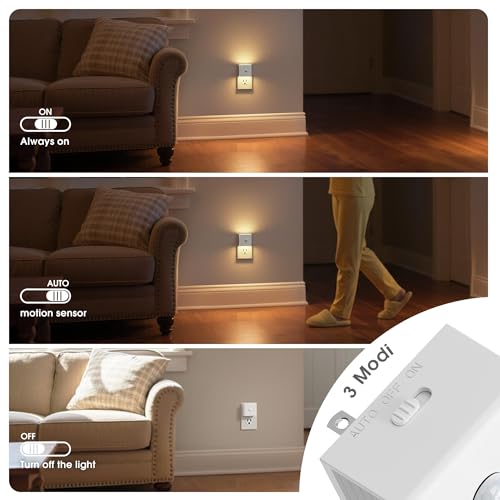 Image of JandCase Motion Sensor Night Light, Night Lights Plug into Wall with Adjustable Brightness, Motion Activated Night Light, 3000K Warm White, for Kids Bathroom Hallway Kitchen Bedroom