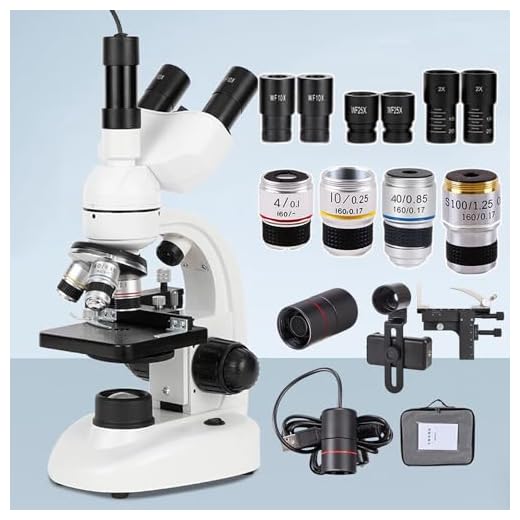 Microscópio óptico profissional 5000X, com ocular eletrônica, lente objetiva 4X, 10X, 40X, 100X, microscópio trinocular atualizado para alunos do ensino fundamental e médio