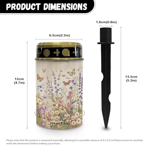 Image of Poceacles Solar Lights Outdoor Solar Powered Outdoor Cemetery Stake Lights Grave Solar Lamp Landscape Lighting Waterproof Grave Flameless Candles, Butterfly Daisy Lavender Floral, Pack of 2