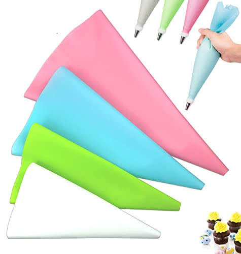 JasCherry 4 Tailles Poche Pâtissière en Silicone, Réutilisable Poche à Douille pour Glaçage et Décoration de Gâteau Pâtisserie Sucre Fondant (4 Couleurs) Cover