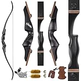 HANDBAIGE Black Hunter 60'' Archery Recurve Bow Set for Adult Right Hand Hunting Recurve Bow with Bowstring Silencer Finger Guard Bow Kit for Shooting Target (60lbs)