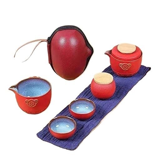 Przenośny podróżny zestaw do herbaty, Kung Fu TeaSet Ceramiczny przenośny czajniczek Porcelanowy zestaw do herbaty Gaiwan Filiżanki do herbaty Ceremonia herbaty(Black)