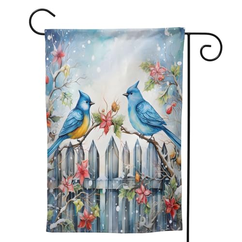Mexpekil Bandera de jardín de hoja de acebo de pájaro azul nieve de invierno de 28 x 40 pulgadas, bandera de bienvenida decorativa al aire libre para patio, césped