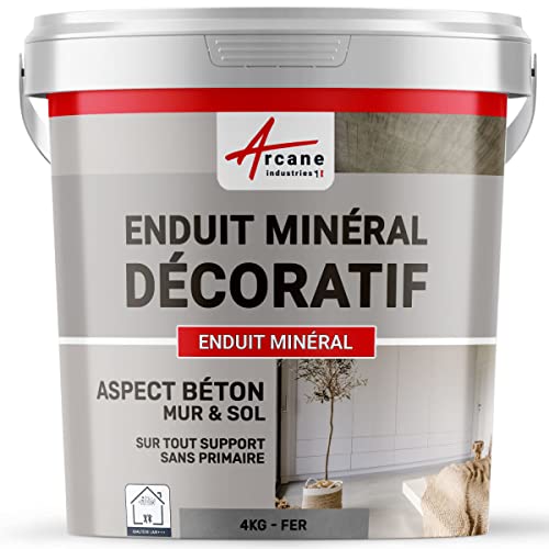 Enduit minréral decoratif interieur | Aspect/Effet beton pour sol et mur toute pièce intérieure - 4 kg Fer - ARCANE INDUSTRIES
