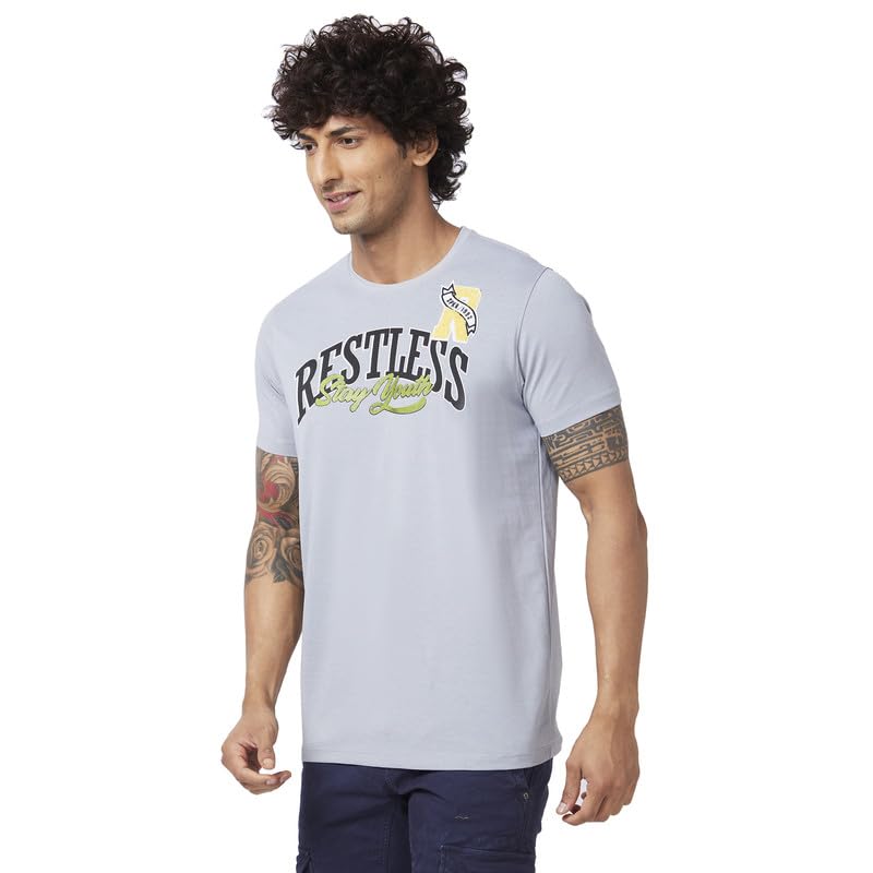 Image of Spykar Men's Slim Fit Round Neck Half Sleeve Printed Casual T-Shirt