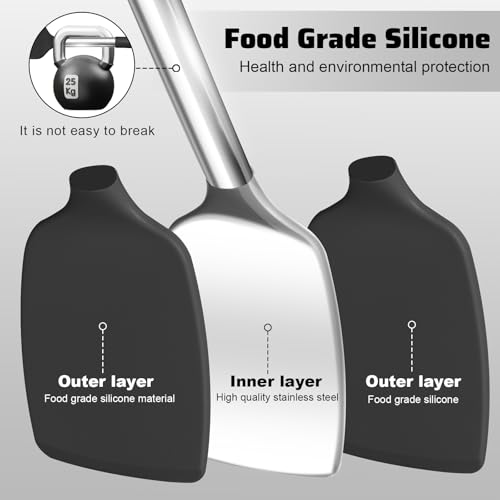 Heat-Resistant Silicone Spatula Set - 2 Pcs Non-Stick Flexible Turner for Cooking, Baking, and Frying, BPA-Free Large Black Spatulas - Image 6