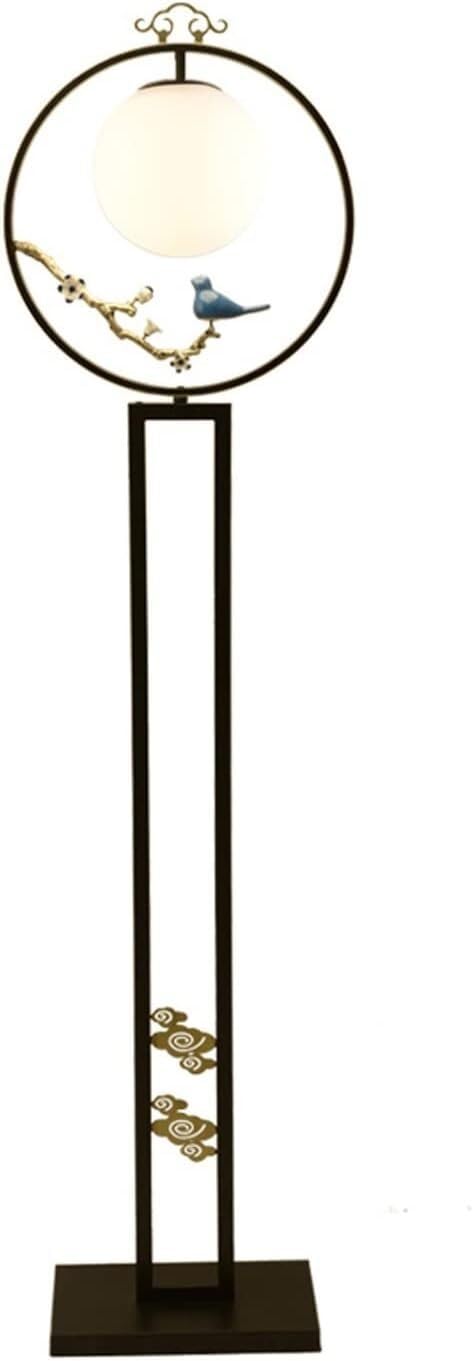 Lampa podłogowa do salonu, japońska żelazna lampa podłogowa, kreatywna lampa podłogowa w kształcie śliwki ptak kwiat kryształowy klosz lampy podłogowe do salonu sypialni