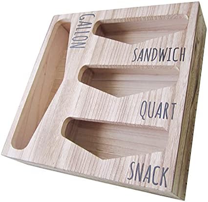 Ziplock Bag Storage Organizer, Wood Kitchen Food Baggie Dispenser Box for Drawer, Compatible with Most Brands Gallon Bag, Quart Bag, Sandwich Bag, Snack Bag