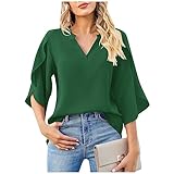 Damen Bluse Kurzarm Tunika mit Falten Sommer Elegant Rundkragen Oberteile