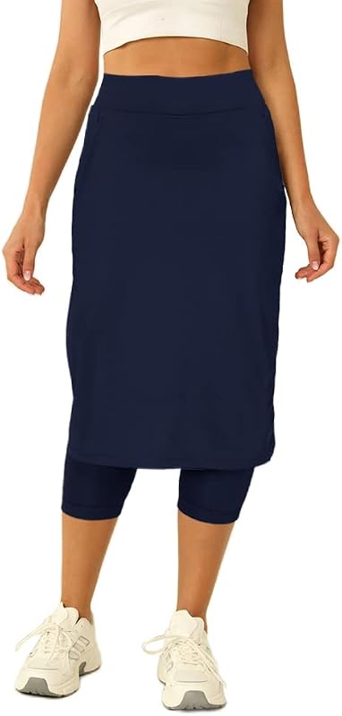 Aurgelmir pollera de tenis para mujer con leggings capris pollera pantalón hasta la rodilla de golf Faldas largas atléticas para mujer con bolsillos