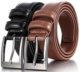 Marino’s Men Genuine Leather Dress Belt with Single Prong Buckle - Black/Tan - 36