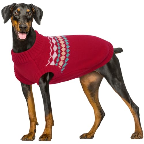 Kuoser Dog Sweater, Dog Sweaters for Large Size Dogs, Boy Girl Dogs Christmas Sweater, Pet Sweatshirt Outfits for Male Female, Warm Big Doggie Pullover Knitwear Clothes for Fall Winter, Red