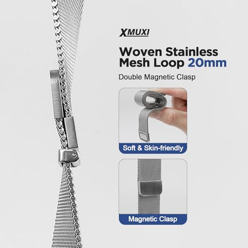 Image of Magnetic 20mm Stainless Steel Mesh Strap Compatible with Samsung Galaxy Watch 7 /6 /5 /4 /FE 40mm 44mm Milanese Bands Compatible with Huawei GT3 42mm /Vivoactive 6 /5 /3,forerunner 165,Venu 2 Plus
