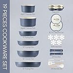 CAROTE 19pcs Pots and Pans Set, Nonstick Cookware Set Detachable Handle, Induction Kitchen Cookware Sets Non Stick with Removable Handle, RV Cookware Set, Gold and Blue - Image 2