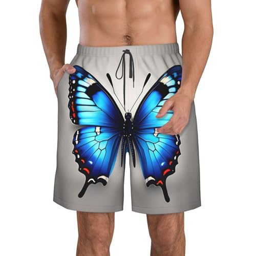 Blue Butterfly Print Mens Casual Shorts Drawstring Summer Beach Stretch Shorts Novelty Swimtrunks